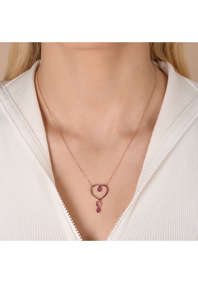 Zirkon Taşlı Kalp Desenli Rose Kaplamalı Gümüş Kolye Gold - Rose Gold - Gümüş