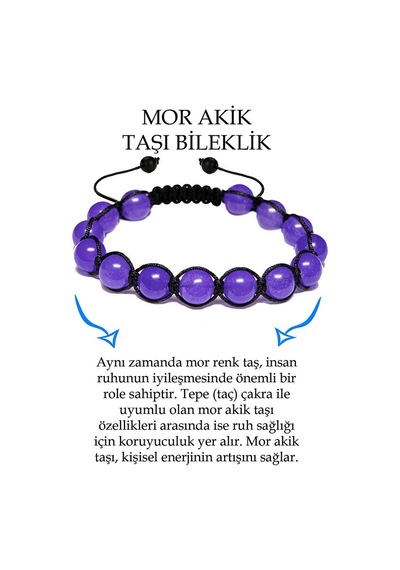 Sertifikalı Mor Akik Taşı Bileklik - Makrome Çok Renkli