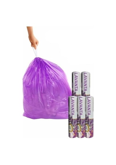 Büyük Boy 65x70 Kokulu Büzgülü Çöp Poşeti 5 Paket 50 Adet Çöp Torbası 60 Litre Çöp Torbası Lavanta