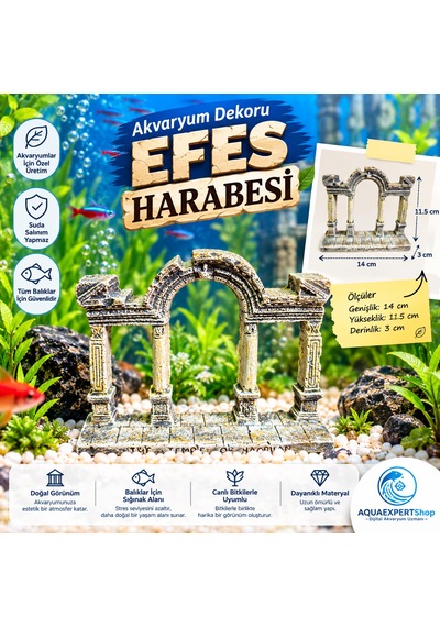Akvaryum Dekoru - Efes Harabeleri - Salınım Yapmaz - Balıklar İçin Güvenli