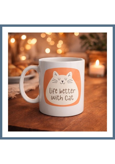 Buradabulabilirsin Life Better With Cat Sevimli Kedi Tasarımlı Porselen Kupa Model 65 Kahve & Çay Kupası Hediyelik Kupa Bbz Diğer