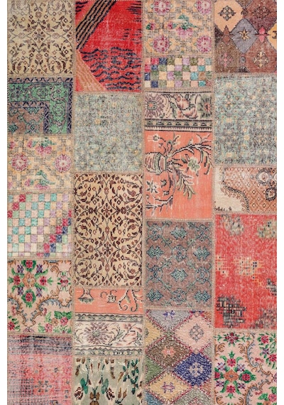 Patchwork Desenli Pamuk Taban Dijital Baskılı Yıkanabilir Halı Kiremit