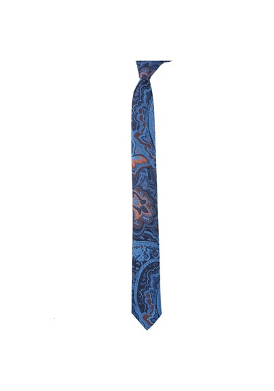 Esgue Dar Kesim Mavi Desenli Slim 6 Cm. Hand Made Kravat