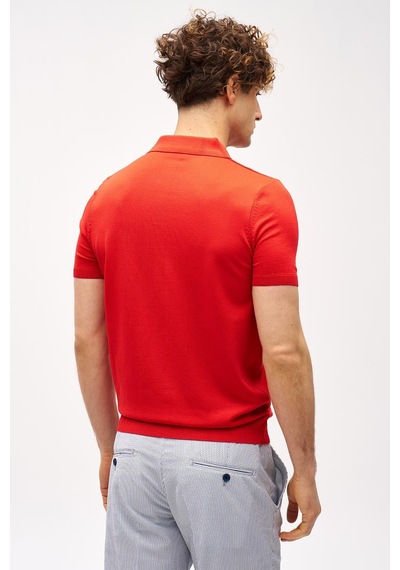 İgs Kırmızı Slim Fit Dar Kalıp Polo Yaka Düz Kısa Kollu Triko Tişört-16330