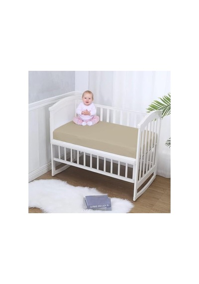 Oeko-tex Sertifikalı %100 Pamuk Bebek Çarşafı, Lastikli Kenar, Bej