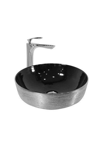 Paluci Twist Black Silver Yuvarlak Lavabo Sırlı
