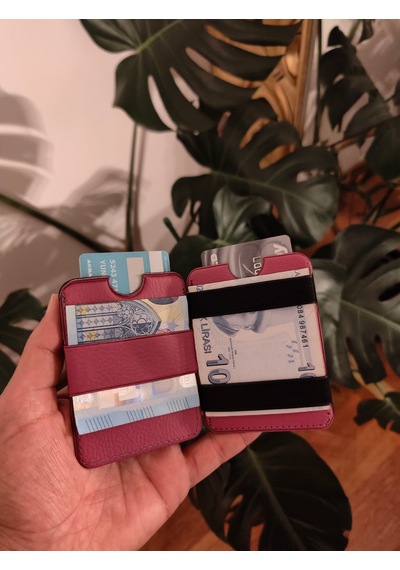 Prava Deri Suni Deri Basic Unisex Kredi Kartlık Pembe