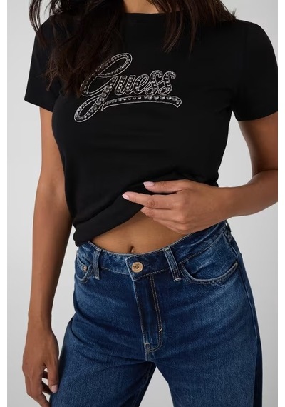 Guess Embro Regular Fit Kadın T-shirt W6bı21k6040 Siyah