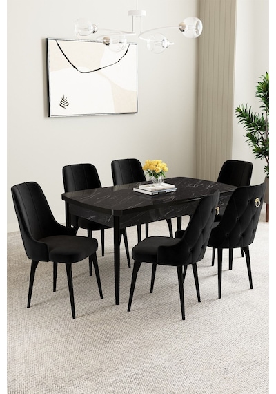 Clara Siyah Mermer Desen 80x132 Açılabilir Mdf Masa Yemek Odası Takımı,mutfak Takımı 6 Adet Sandalye Siyah Clara Siyah Mermer Desen 80x132 Açılabilir Mdf Masa Yemek Odası Takımı,mutfak Takımı 6 Adet Sandalye Siyah