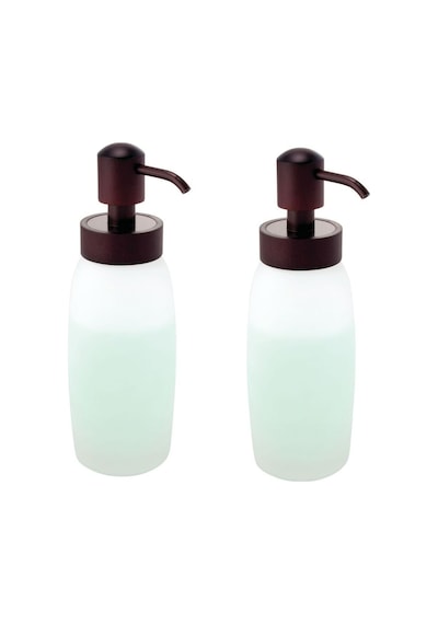 Banyo Seti Sıvı Sabunluk 2 Adet Cam Buz Desenli 6x6x20cm 300ml Beyaz