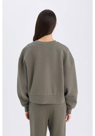 DeFacto Boxy Fit Bisiklet Yaka Kalın Basic Düz Sweatshirt B8568AX24WNKH422 Haki