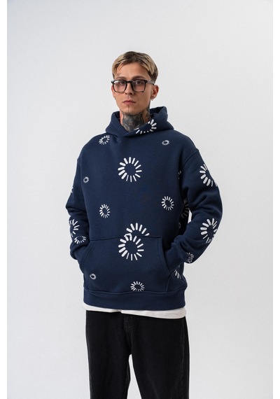 Respire Erkek Upload Baskılı Kapüşonlu Oversize Hoodie Lacivert