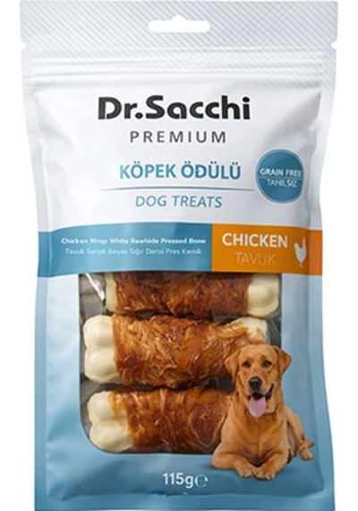 Dr.sacchi Premium Tavuk Sargılı Beyaz Sığır Derisi Pres Kemik Tahılsız Köpek Ödülü 3 5li 115 Gr 109-30010.01