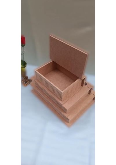 1448bng90033Hobi Dekoratif Model Üçlü Takı Kutusu Ahşap HAM MDF El Yapımı