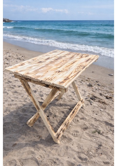 Katlanabilir Kamp Piknik Masası 50x70 Doğal Ahşaptan Bej - 895914578 Bej