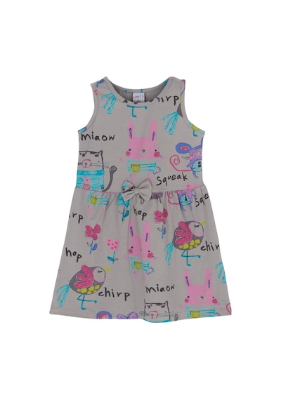 Lovetti Kız Çocuk Chirping Animals Desen Kolsuz Elbise 5757-11Q047 Gri