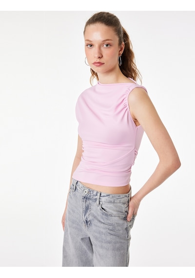 Koton Asimetrik Yaka Drapeli Kolsuz Bluz Pembe 6sal60010ık Gül