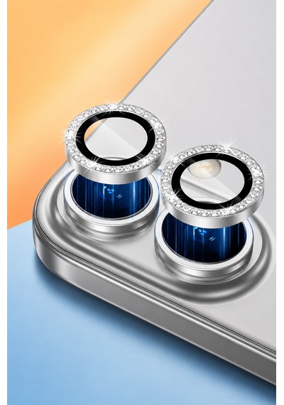 Apple iPhone 17 Uyumlu Taşlı Kamera Lens Koruyucu Beyaz