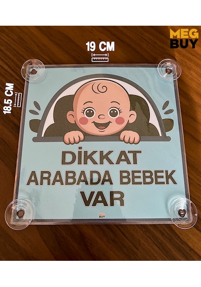 Dikkat Arabada Bebek Var Yazılı Bebek Araba Cam Süsü Oto Aksesuar Vantuzlu Mavi