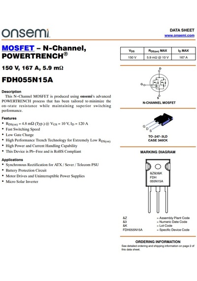 Fdh055n15a 150 V, 167 A, 5.9 Mohm N-channel Mosfet Powertrench