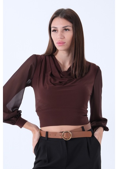 Feminist Kahve Uzun Kol Degaje Yaka Bluz 4202512