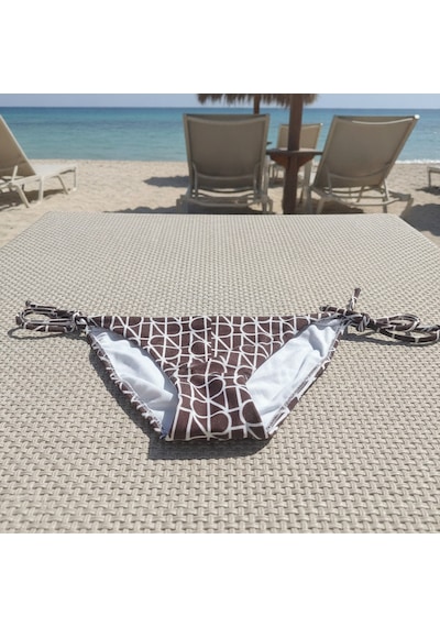 Bonbon Kadın Plaj Giyim Kahverengi Desenli İpli Bikini Alt Bb2582 Çok Renkli
