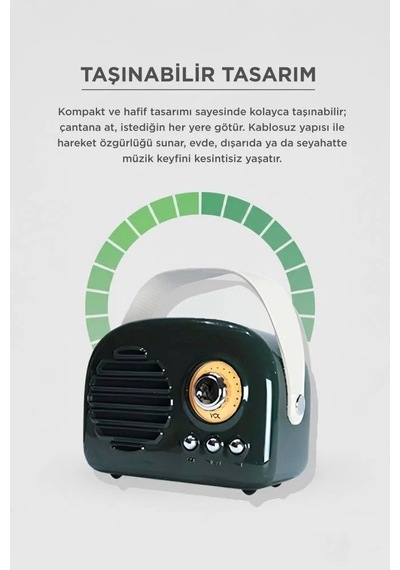 Özel Üretim Hediyelik Nostalji Dinleme Bluetooth Hoparlör Nostaljik Radyo Kts-1682 Yeşil