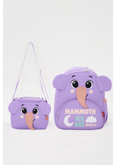 Lisanslı Mamut Figürlü Mor Kız/erkek Çocuk Kreş Sırt Çantası Ve Isı Yalıtımlı Termal Beslenme Seti