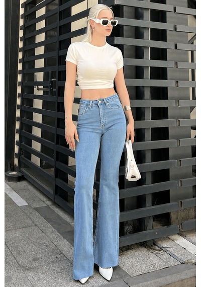 Açık Mavi Bol Paça Likralı Jean Mg2868