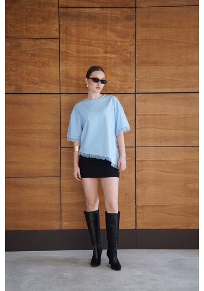 Verymoda Dantel Detaylı Tişört D2956 Mavi