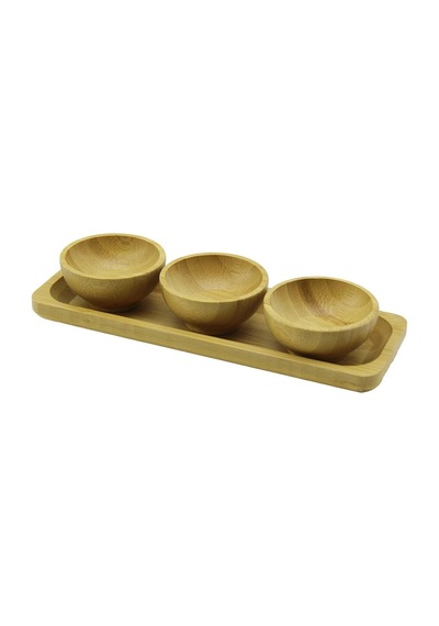 3pcs - Sunum Tepsili Mini - Çap: 6cm Ahşap Bambu Lokumluk - Çerezlik Kase Bx40 Renkli