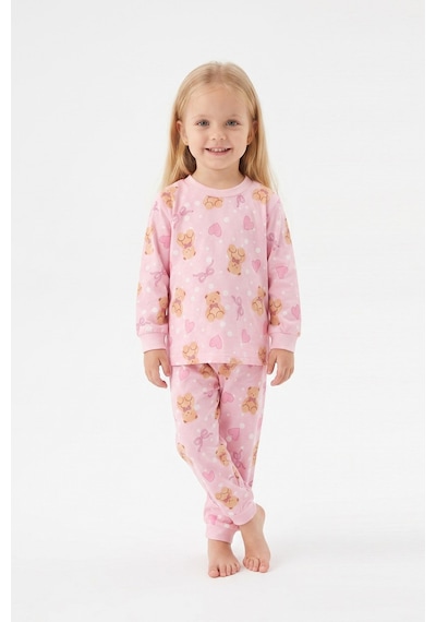 Modanıno %100 Pamuk Ve Baskılı Kız Bebek Pijama Takımı 9-36 Ay 12742ıs Pembe