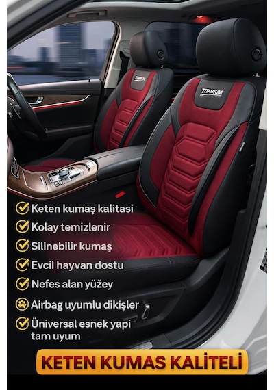Titanyum Serisi Lüks Keten Oto Koltuk Kılıfı- Hyundai İ20-i30-accent-blue-era-getz Uyumlu Bordo