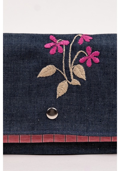 Fabric Craft Bag Kadın Kumaş Cüzdan Nakışlı Pembe - Mavi