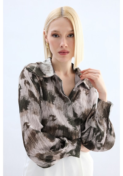 Sateen Desenli Gömlek - Kahve-136914 kahve