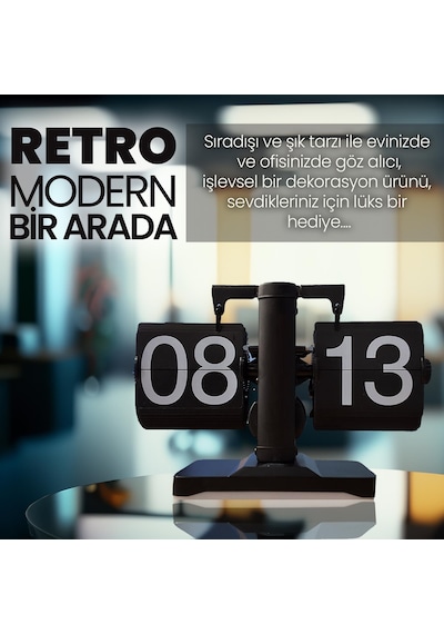 Upway Retro Modern Tarz Led Işıklı Dekoratif Lüks Hediyelik Çevirmeli Flip Masa Konsol Saati