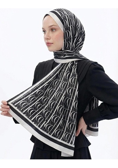 Bushu İmza Monogram Twill Şal 70x190 Siyah