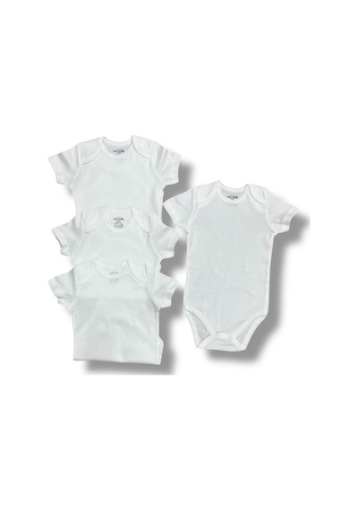 Fuar Baby %100 Pamuk Kısa Kollu Çıtçıtlı Zarf Yaka 4'lü Bebek Body Beyaz