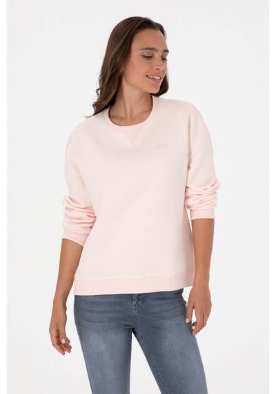 U.S. Polo Assn. Kadın Açık Pembe Şardonlu Bisiklet Yaka Basic Sweatshırt 50313586-VR078