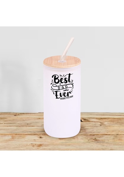 Bk Gift İsimli Dad Tasarımlı Beyaz Renk Pipetli Buzlu Cam Bardak 600ml - 5, Babaya Hediye, Doğum Günü Hediyesi Kobitmeyen137866 Bk Gift