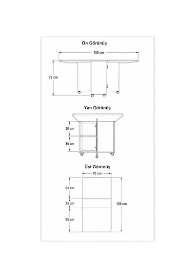 Lüks Katlanır Mutfak Yemek Masası %100 Mdf Pratik Raflı Çalışma Masası Km16 Kül Gri
