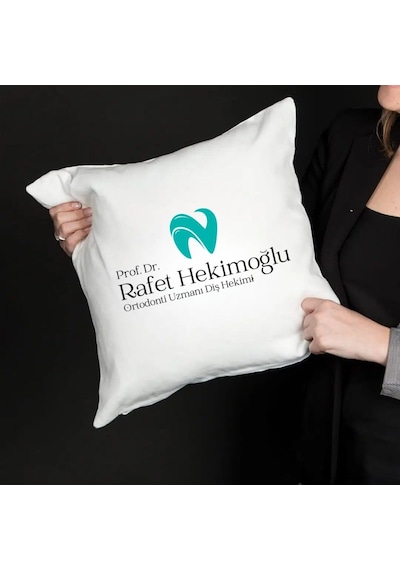 Diş Hekimlerine Özel Saten Yastık Kılıfı 50x50 Cm İsme Özel Diş Hekimi Temalı Dekoratif Kırlent Kılıfı İçi Boş Beyaz