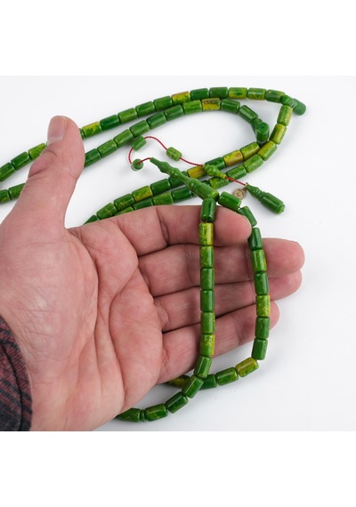 Kadim Katalin Eski Obje Usta İşi İmzalı 99'luk Kapsül Kesim 6.5x10mm Tesbih -yeşil