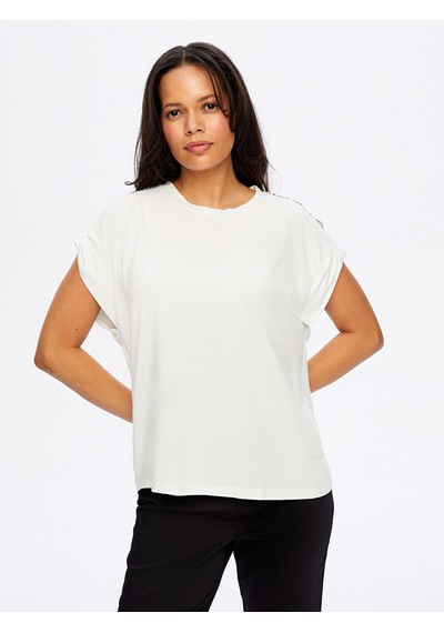 Omuzu Zincir Detaylı Modelli Tshirt W26tsh091 Uw26tsh09173 Ekru