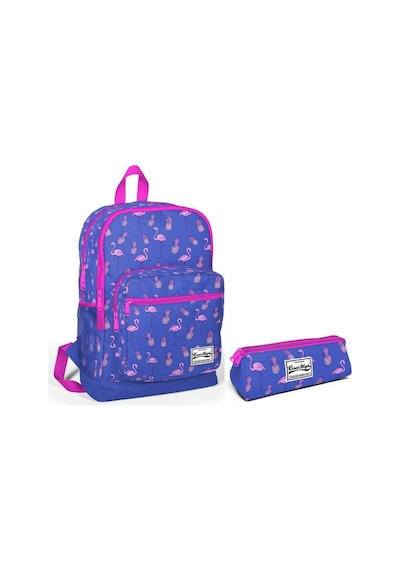 Dört Gözlü İlkokul Sırt Çantası ve Kalemlik Seti - Kız Çocuk Mavi