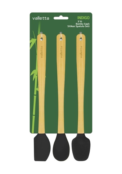 Valletta Indigo 3'lü Siyah Bambu Silikon Spatula Seti Uzun 26 Cm