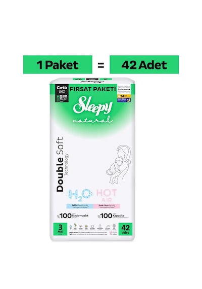 Sleepy Natural Double Soft Fırsat Paketi Bebek Bezi 3 Numara Midi 42 Adet