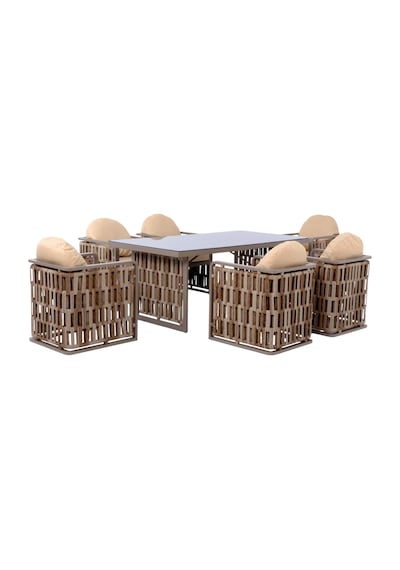Talia Rattan Bahçe Masa Takımı 100x200 6 Kişilik Bahçe Mobilyası Gri