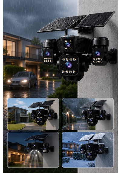 O-kam Ok333 Premium Serisi 12mp 4 Kameralı 4g Çift Solar Panel Gece Görüş Güvenlik Kamerası Turkcell Sim Kart + 64gb Hafıza Kartı