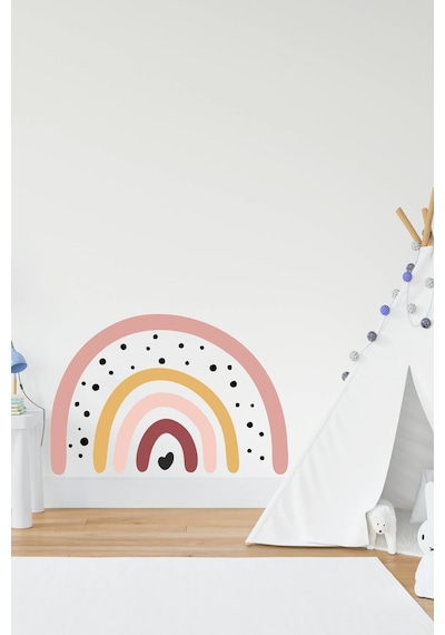 MSticker Soft Renklerde Puantiyeli Gökkuşağı Çocuk Bebek Odası Duvar Sticker Seti